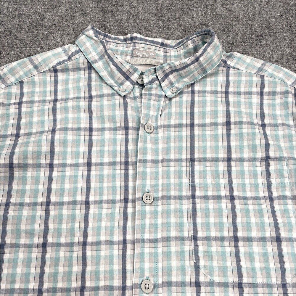 Columbia Shirt Mens Size Large Short Sleeve Button Front Blue Green Plaid - Picture 3 of 8